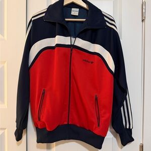 Adidas Vintage Trefoil Track Jacket Red White Navy Blue Zip Men sz Medium